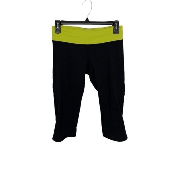 Lululemon Capri Leggings 6 Black Green Athleisure Gym Yoga Activewear - Picture 1 of 10